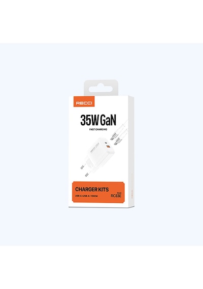 Recci Rc83ecc Gan Teknolojili Hızlı Şarj Başlığı Usb-a To Type-c Pd 35w Kablolu Şarj Seti Beyaz