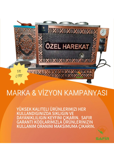 3 Gözlü Bakır Otomatik Çay Kazanı Gaz Emniyet Kilitli Doğalgazlı