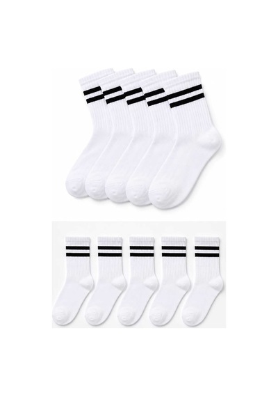 Tenra Ace 5 Li Kadın Çizgili Tenis Çorabı - Spor Soket Çorap Beyaz