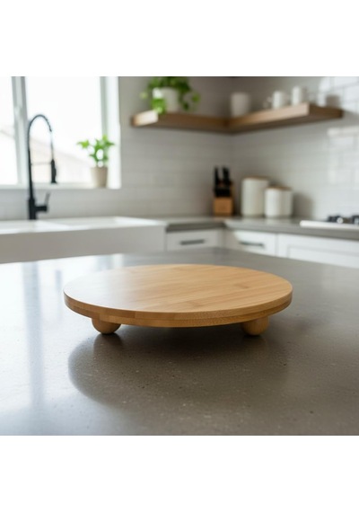 Bambu Top Ayaklı Yuvarlak Sunumluk 25cm Çap Seçenekli Doğal Ahşap Servis Tabağı Peynir, Meze, Kek Standı, Kahvaltı Ve Charcuterie Board Yükseltilmiş Masaüstü Tepsi 25 Cm Çok Renkli