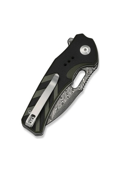 Civivi Vexron Milled Black & Green G10 Handle Damascus Blade Kamp Çakı Siyah - Yeşil