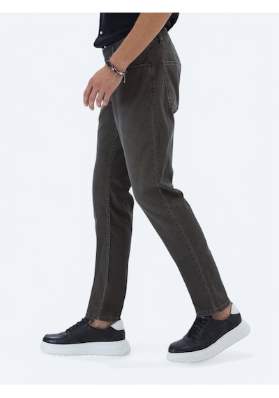 Kip Kahverengi Slim Fit Denim Pamuk Karışımlı Pantolon Kahverengi