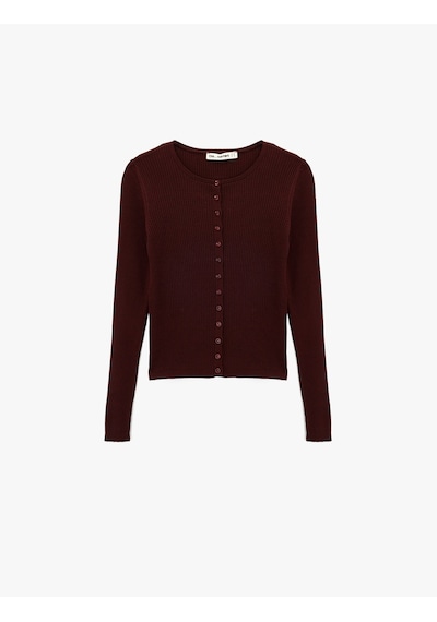Koton Slim Fit Uzun Kollu Düğmeli Bisiklet Yaka Triko Hırka Bordo 6wal90040ıt Bordo