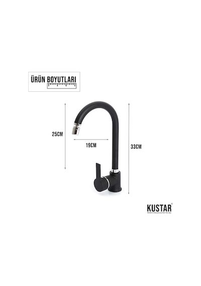Kustar Inci Siyah Oynar Başlıklı Aç Kapa Mutfak Eviye Bataryası