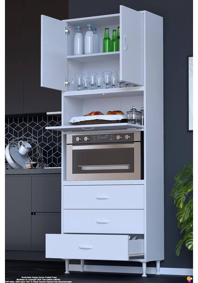 Roven 70 Cm Fırın Dolabı Kahve Köşesi Üst Kapaklı 3 Çekmeceli Çok Amaçlı Kiler Dolabı Beyaz Roven 70 Cm Fırın Dolabı Kahve Köşesi Üst Kapaklı 3 Çekmeceli Çok Amaçlı Kiler Dolabı Beyaz