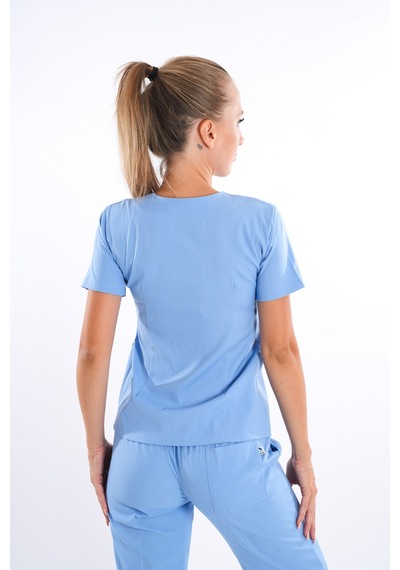 Bebe Mavi Lily Model Fermuarlı Soft Likra Doktor Hemşire Üniforma 001