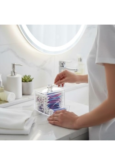 Tr Akrilik Kulak Çubuğu Ve Makyaj Organizeri Kapaklı Çekmeceli 9x9 Cm Banyo Düzenleyici Kutusu Diğer