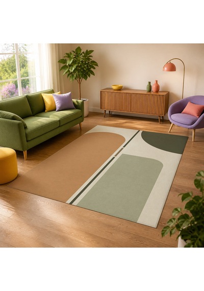 Kartela Halı Eksen Kemerli Modern Halı Adaçayı Yeşili Kaymaz Taban Makinede Yıkanabilir 80x120 Cm