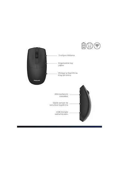 Philips SPT6368 Kablosuz Türkçe Q Klavye & Mouse Set