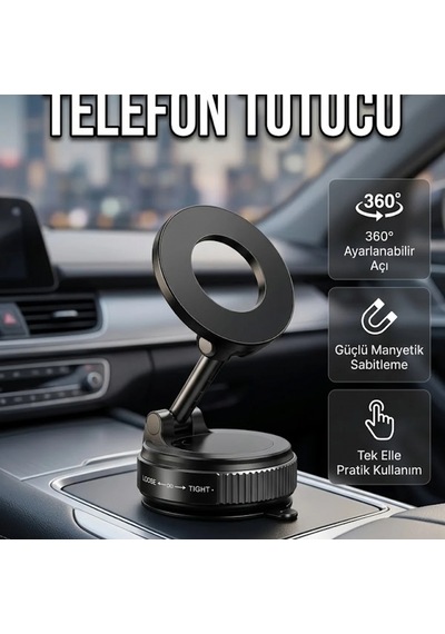 360 Dönebilen Manyetik Araç Telefon Tutucu Alüminyum Gövde, Vakumlu Montaj Çok Renkli