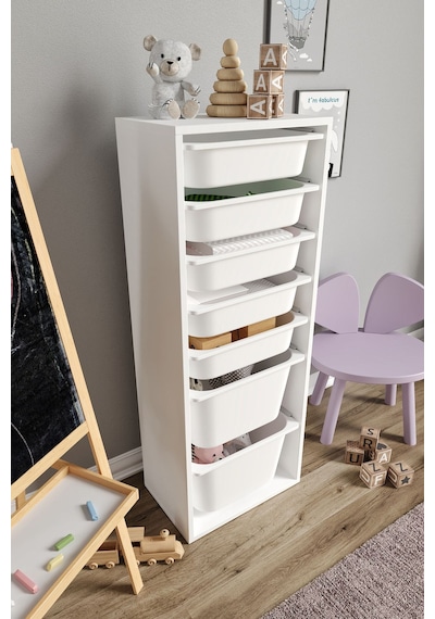 %100 Mdf - Xl Mono 7 Sepetli Oyuncak Dolabı Beyaz