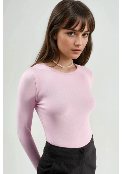 Hiccup Busem Uzun Kollu Yuvarlak Yaka Bluz Toz Pembe