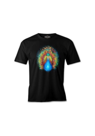 Peacock With A Rainbow Colored Tail Siyah Erkek Tshirt 001