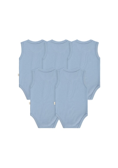 Civil Baby Organik 5 Li Sıfır Kol Çıtçıtlı Badi - Mavi