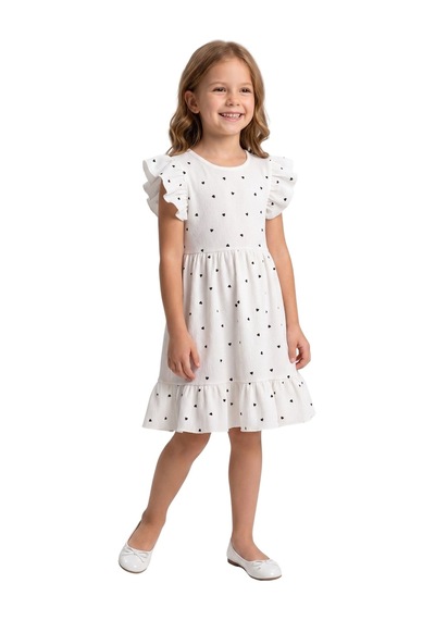 New Kids Kalp Detaylı Byz Kız Çocuk Elbise-91195 Beyaz