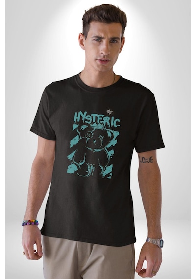 Histerik Unisex Unisex Siyah Organik Baskılı T-shirt Penye Yüksek Kalite Siyah