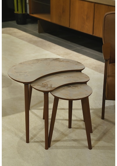 Berlin 3'lü Zigon Sehpa &100 Mdf Buz Gri Mermer Desen