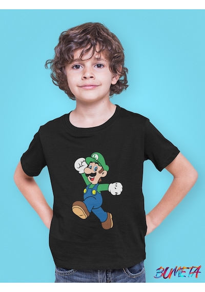 Bumeta Super Mario Luigi Çocuk Tişört T-shirt Siyah