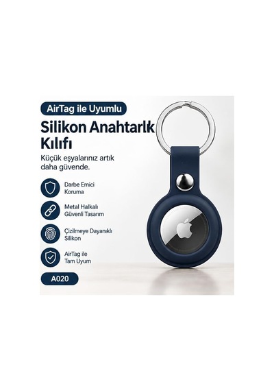 Airtag İle Uyumlu Silikon Anahtarlık Kılıfı A020, Metal Halkalı Lacivert