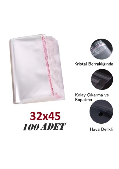 32x40+5 Berrak O.p.p. Toz Tutmayan Yapışkan Bantlı Saklama Poşeti 100 Adet