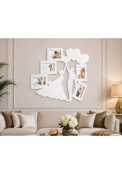 Dekoratif Gelin Damat Fotoğraf Çerçevesi 60x50 Cm 6 Mm Mdf 5 Fotoğraflı Duvar Dekoru