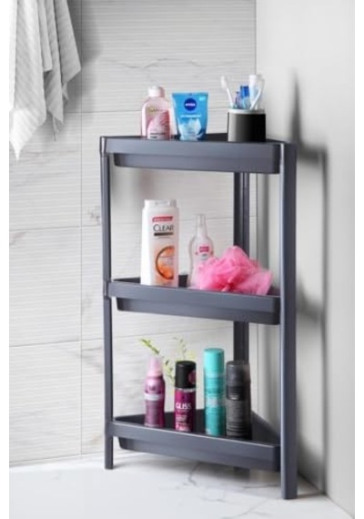 3 Katlı Üçgen Plastik Gri Banyo Mutfak Rafı Mıt1061 Diğer