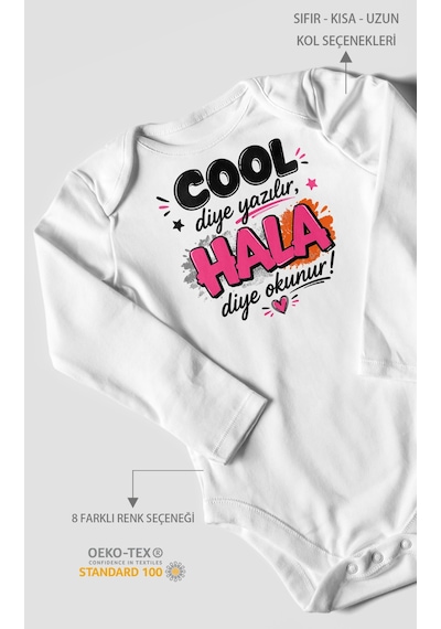Morivokids Cool Diye Yazılır Hala Diye Okunur Uzun Kollu Bebek Body %100 Pamuk Beyaz