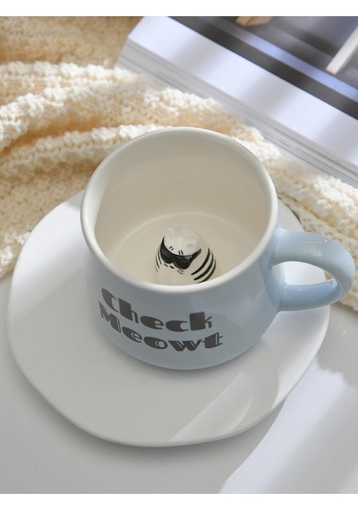 Mukko Home 3d Kedi Figürlü Porselen Kupa Eğlenceli Yazılı Ve Sürprizli Tasarım, 350 Ml,mavi Diğer
