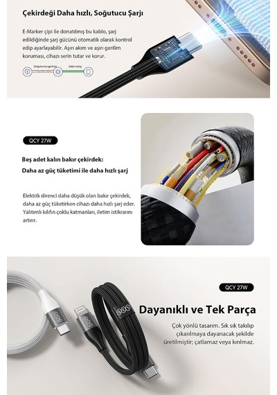 27w Type-c To Lightning Şarj Kablosu 1.2 Metre Halat Örgü 480mbps Kırılmaz Data Kablosu Dc23,siyah Diğer