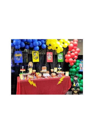 Sarı Kırmızı Mavi Yeşil Siyah Balon Zincir Hogwarts Binaları Konseptli Balon Zincir A
