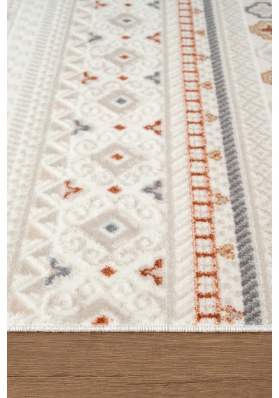 Icon Ic008r Krem Halı Renkli Kilim Desenli Akrilik Ve Pamuk Tabanlı 4 Mevsim Salon Halısı-753 Krem