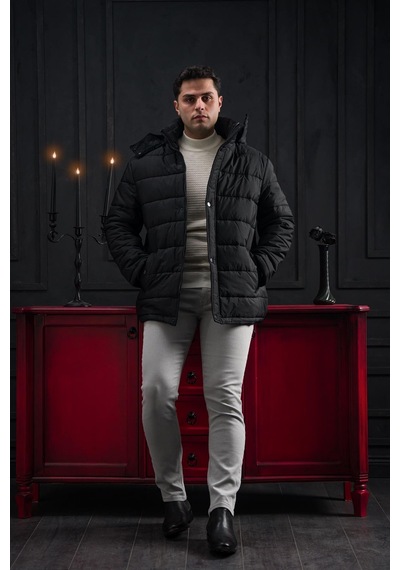 Advante Slimfit Çıtçıt Ve Fermuar Kapamalı Kapşonlu Erkek Kapitone Mont 001