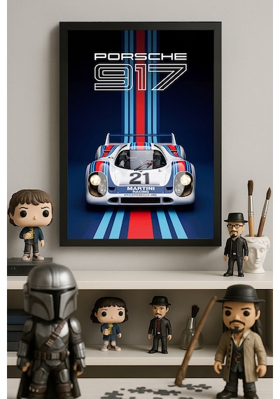 Porsche 917 Siyah Ahşap Çerçeveli Poster, Dekoratif Araba Duvar Tablosu