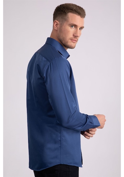 Tudors Modern Slim Fit Düz Saten Erkek Gömlek-23055 İndigo