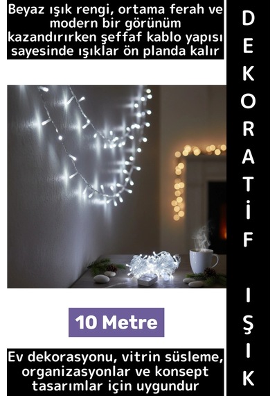 Wintoup Dekoratif Aydınlatma Ev Vitrin Organizasyon Süsleme Çok Şık Estetik Damla Uçlu 100 Led Işık 10 Metre Çok Renkli