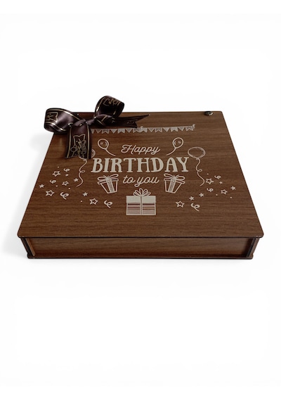 Happy Birthday Tasarımlı Ahşap Kutulu Hediyelik Çikolata