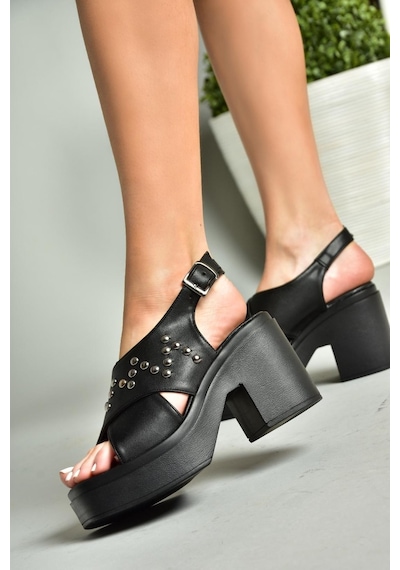 Fox Shoes S996121009 Siyah Kalın Topuklu Kadın Sandalet Siyah