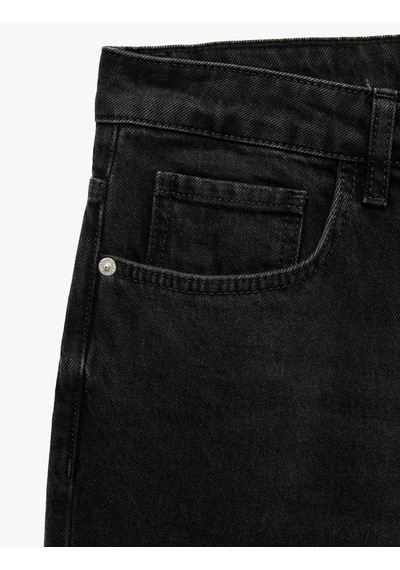 Koton Pamuklu Normal Bel Cepli Vintage Straight Fit Jean Pantolon Siyah 7wam40164nd