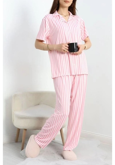 Seka Store Seka Milan Kumaş Düğmeli Pijama Takımı Pembeçizgili - 750.1287. Çok Renkli Seka Store Seka Milan Kumaş Düğmeli Pijama Takımı Pembeçizgili - 750.1287. Çok Renkli