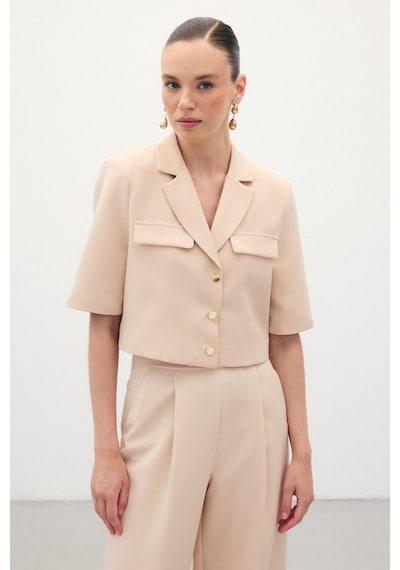 Sateen Kısa Kollu Ceket - Bej-136202 Bej