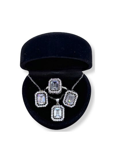 Oya Silver Işıltı Çevrili Baget Gümüş Set&takım