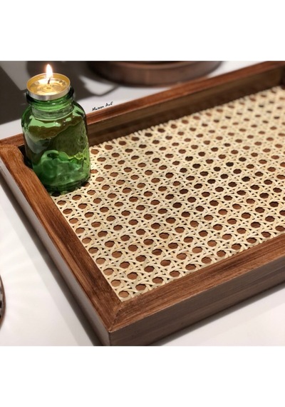 Rattan Hazeran Tepsi Eskitme Model Dikdörtgen %100 Doğal Hazeran M017