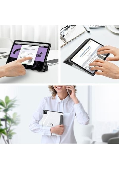 Coofbe Uyku Modlu Standlı Şeffaf Arka Kapak Apple Uyumlu iPad  Pro 12.9 Kılıf Tablet 2022-2021-2020-2018