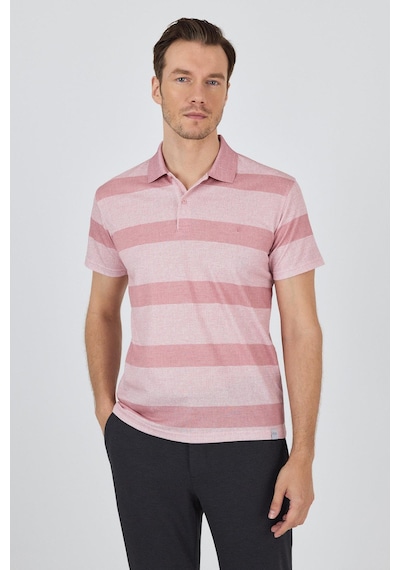 Kısa Kol Desenli Pike Polo Yaka Cepsiz Slim Fit Tişört 1011250128 Somon