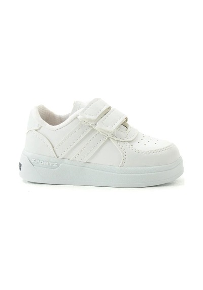 Günlük Unisex Çocuk Şeritli Işıklı Beyaz Sneaker Cırtlı Hafif Rahat Spor Ayakkabı Beyaz