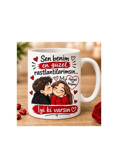 Aşk Tasarımlı Kupa Bardak Beyaz Beyaz