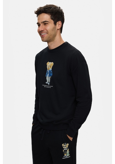 UCLA Rocky Siyah Bisiklet Yaka Pamuklu Baskılı Loose Fit Erkek Sweatshirt