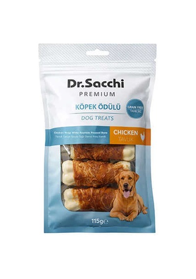Dr.sacchi Premium Tavuk Sargılı Beyaz Sığır Derisi Pres Kemik Tahılsız Köpek Ödülü 3 5'li 115 Gr