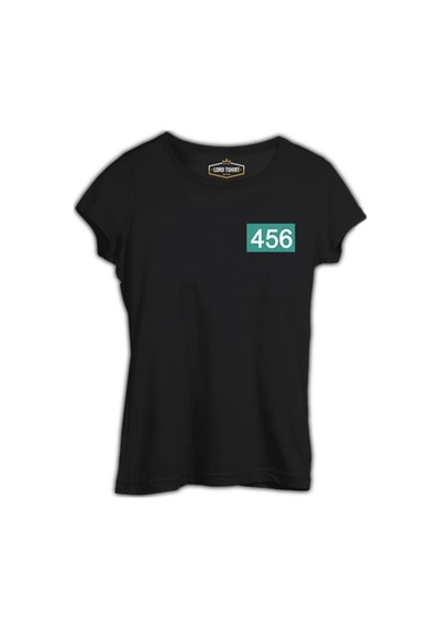 Squid Game-Number 456 Göğüs Logo Siyah Bayan Tshirt