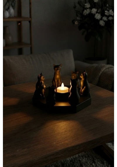Dekoratif Kediler Ritüel Dinginlik Yoga Mumluk Biblo 14 X 8 Cm